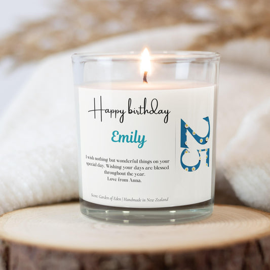 Happy birthday, birthday gift, personalized gift, gift for kid, gift for her, gift for best friend, gift for friend, flower, candle, personalized age, personalized year, coconut candle