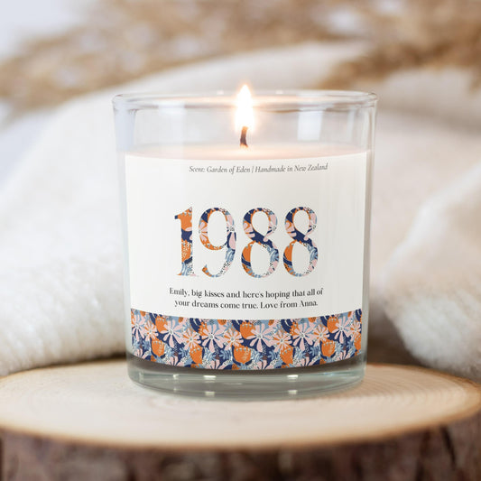 Happy birthday, birthday gift, personalized gift, gift for kid, gift for her, gift for best friend, gift for friend, flower, personalized year, personalized age,candle, coconut candle