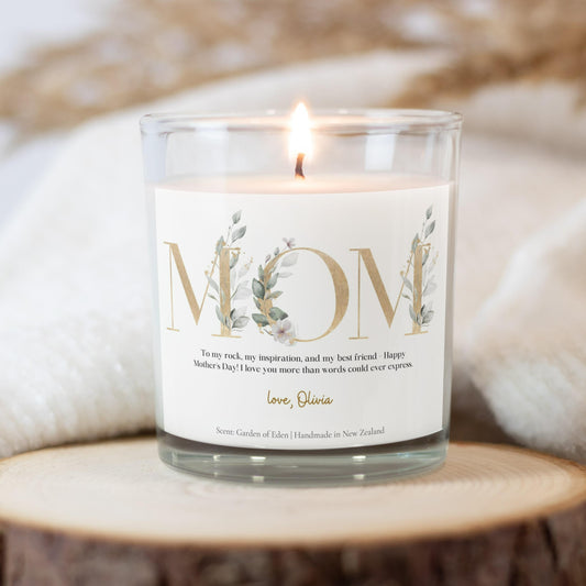 Happy mother's day, gift for mom, unique gift, special gift, MOM, message for mom, candle gift, customized gift, personalized gift, floral letter