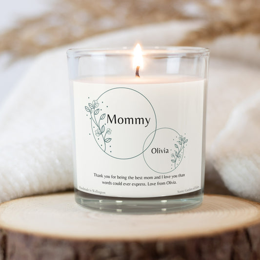 Happy mother's day, gift for mom, unique gift, special gift, MOM, message for mom, candle gift, customized gift, personalized gift, personalized your  names, floral circles