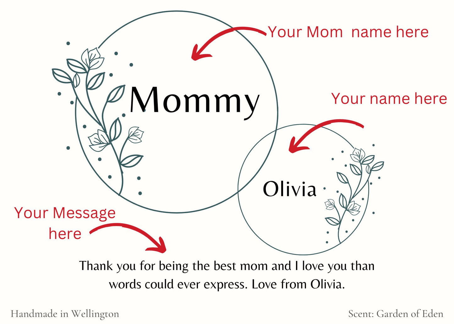 Personalised Names with Floral Circles Candle - Personalized Gifts