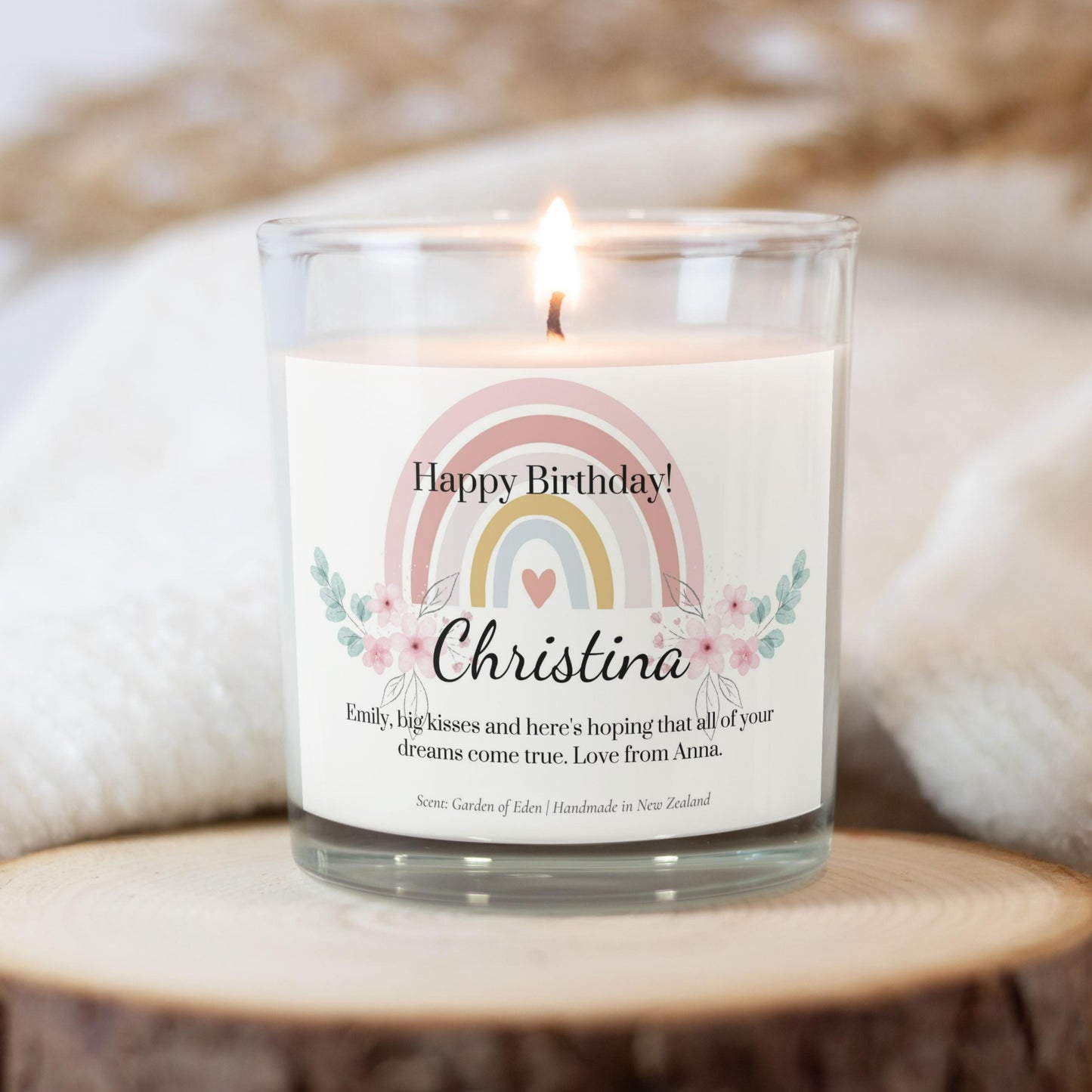 Happy birthday, birthday gift, personalized gift, gift for kid, gift for her, gift for best friend, gift for friend, rainbow, candle, coconut candle