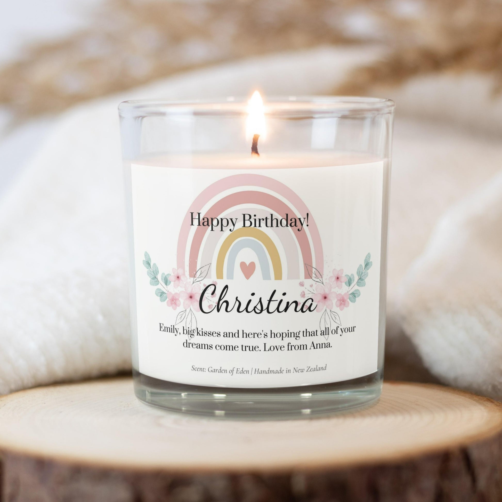 Happy birthday, birthday gift, personalized gift, gift for kid, gift for her, gift for best friend, gift for friend, rainbow, candle, coconut candle