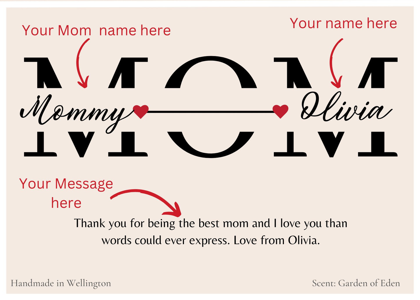 Personalised Names with "MOM" Candle - Personalized Gifts