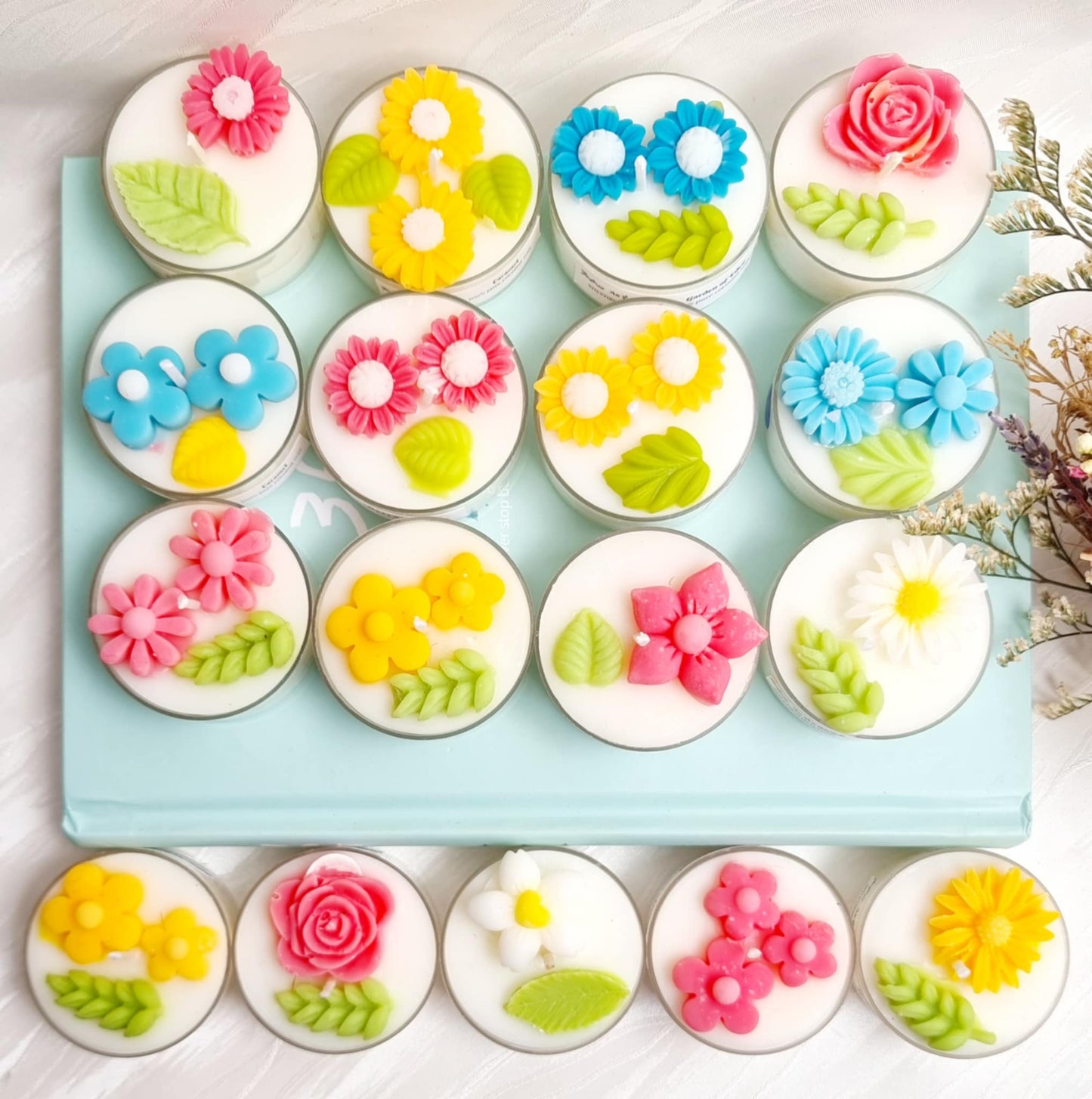 tealights, flower tealights, cute, handmade, gift ideas