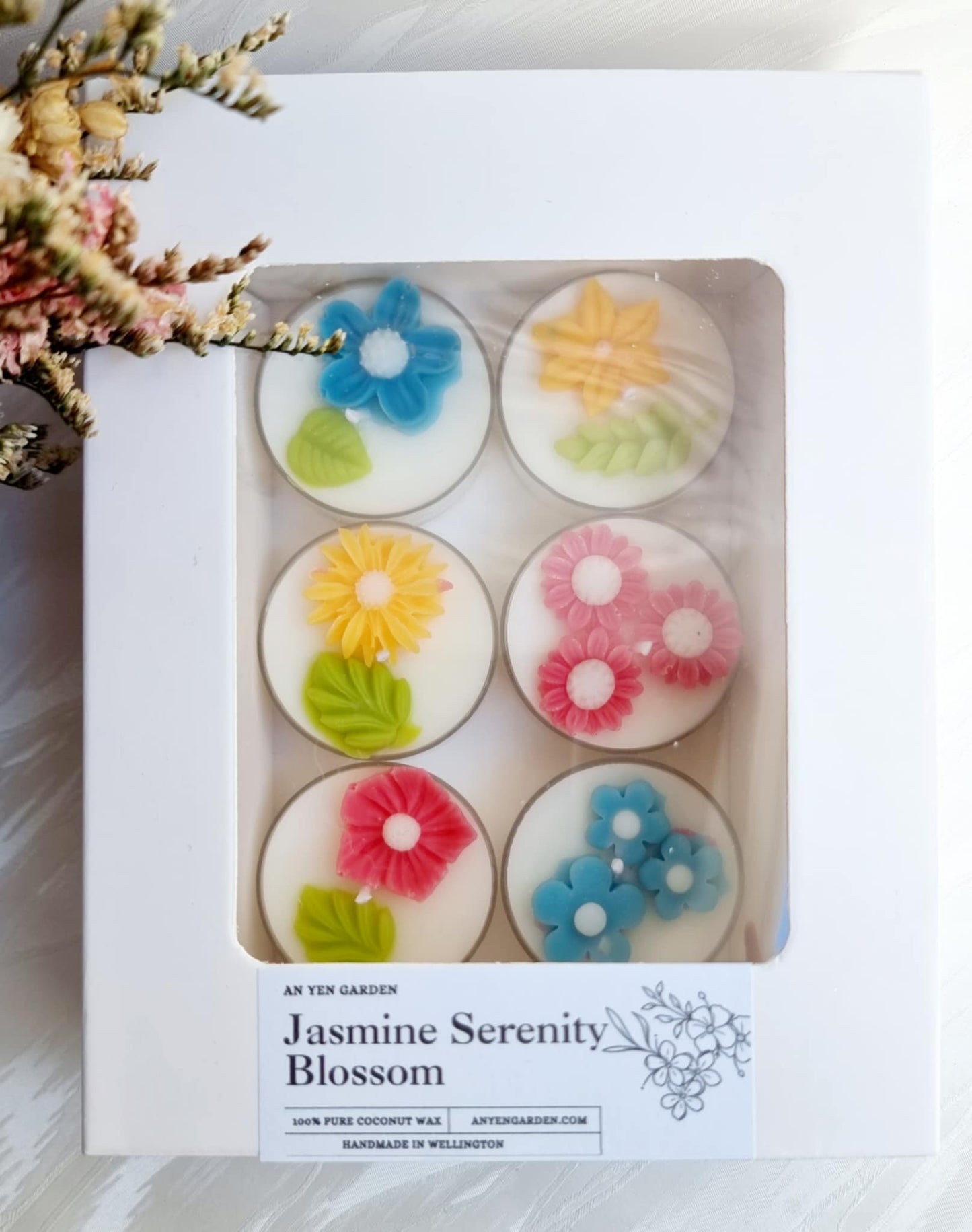 gift box, handmade, tealight, flower tealight, coconut wax