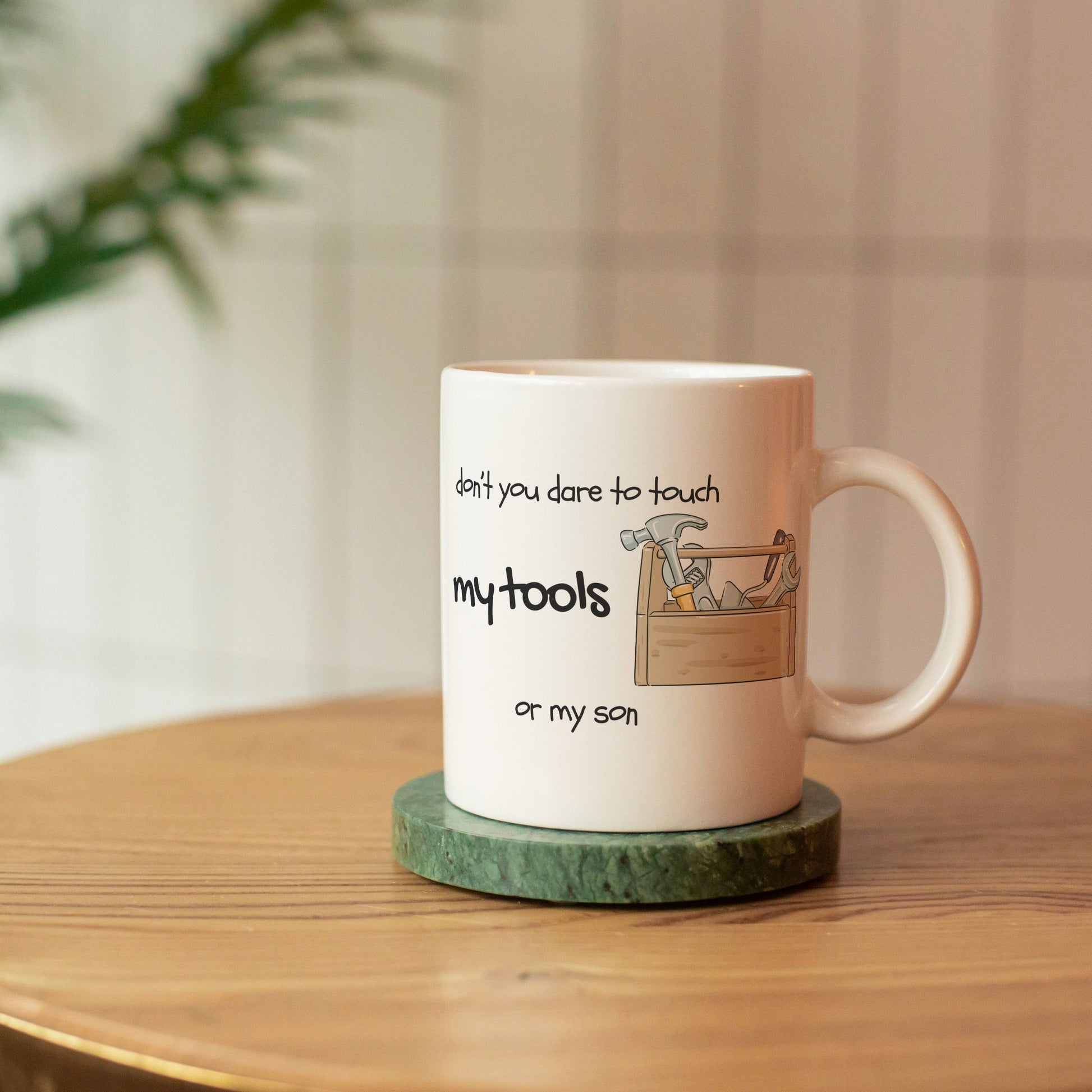 Make Dad smile with this toolbox mug featuring “Don’t You Dare to Touch My Tools or Son/Daughter.” Durable ceramic, microwave & dishwasher safe. funny dad toolbox mug, don’t touch my tools mug, father’s day gift for handyman, DIY dad coffee cup, dad mug with toolbox design