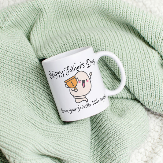 Make Dad laugh with this funny Father’s Day mug featuring “Favourite Little Squirt” and a sperm character. Durable ceramic, microwave & dishwasher safe. funny father’s day mug, favourite little squirt mug, gag gift for dad, humorous dad coffee cup, novelty father’s day gift